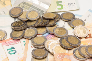 Euro coins, official currency of Europe