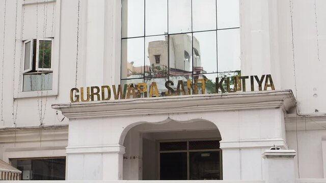 KOLKATA, INDIA - May 02, 2021: Gurudwara Sant Kutiya is the religious place of the Sikhs.There is a small stage type structure on which Guru Granth Sahib the holy book of the Sikhs