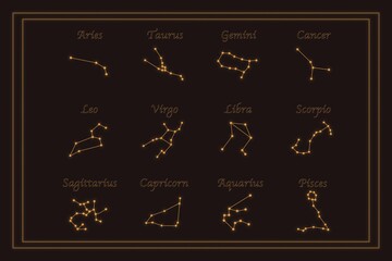 Zodiac set. Illustration of the constellation. Astrology art