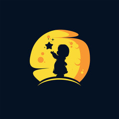 kid reaching star logo template design