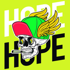 Illustration vector skull skate design with text and background