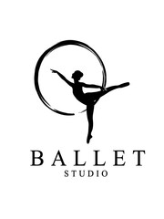 vector sport woman ballet icon logo in black and white design illustration