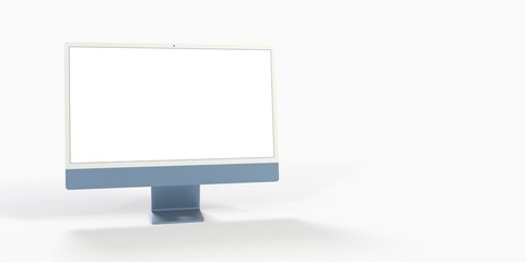 Realistic 3D Computer, with a white screen, isolated on a white background