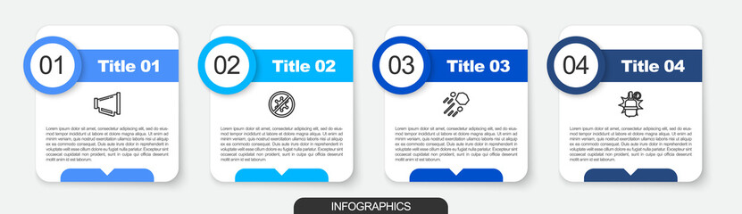 Set line Megaphone, Protest, Flying stone and Hand grenade. Business infographic template. Vector