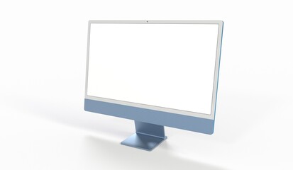 Realistic 3D Computer, with a white screen, isolated on a background