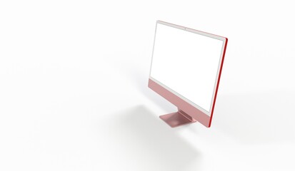 Realistic 3D Computer, with a white screen, isolated on a background