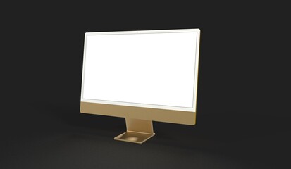 Realistic 3D Computer, with a white screen, isolated on a background