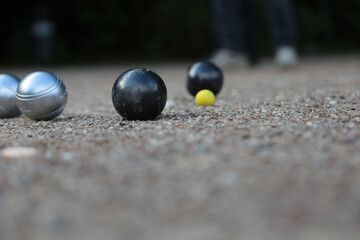 Detailaufnahme von einem Boule / Petanque Spiel