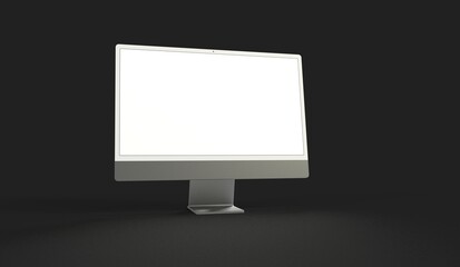 Computer display mock up with blank white screen. Stylish desktop computer mockup 3D