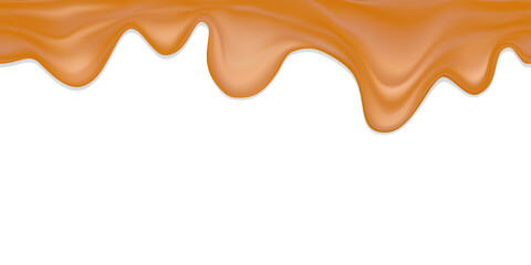 Seamless realistic vector border of liquid caramel.Boiled condensed milk with shadow isolated on white background.