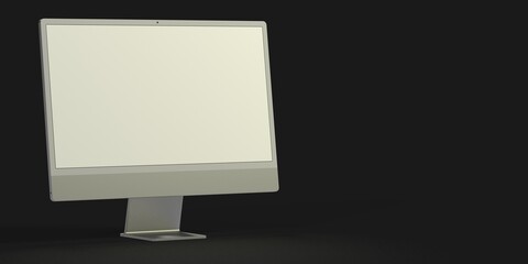 Computer display mock up with blank white screen. Stylish desktop computer mockup. 3d