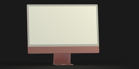 Computer display mock up with blank white screen. Stylish desktop computer mockup. 3d