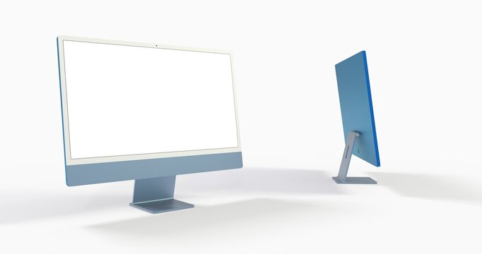 Realistic flat screen computer monitor imace style mockup with blank screen isolated 3d