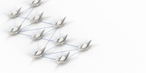 think outside the box,Leadership,teamwork and courage concept.Unique red isometric paper ship