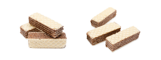 Crispy wafers with creamy hazelnut filling isolated on white background
