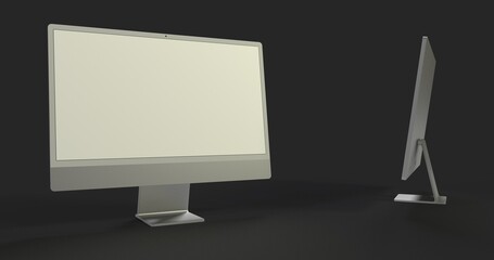 Computer display mock up with blank white screen. Stylish desktop computer mockup 3D