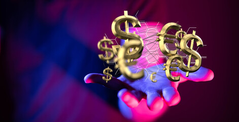 Packs of dollars and euro money symbol 3d.