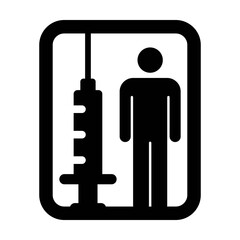 Vaccine icon vector with injection syringe male person symbol for medical and healthcare treatment in a glyph pictogram illustration