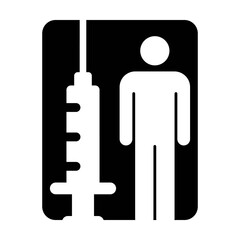 Vaccine icon vector with injection syringe male person symbol for medical and healthcare treatment in a glyph pictogram illustration