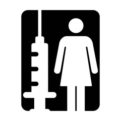 Vaccine icon vector with injection syringe female person symbol for medical and healthcare treatment in a glyph pictogram illustration