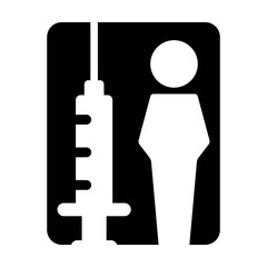 Vaccination icon vector with vaccine injection syringe male person symbol for virus protection in a glyph pictogram illustration