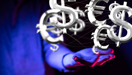 dollar and euro icon in hand 3d