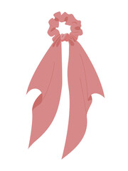Pink scrunchy, elastic hair gum with a handkerchief. Accessories for hairstyles in the style of the 80s or 90s. Vector illustration in a flat style, isolated on a white background.