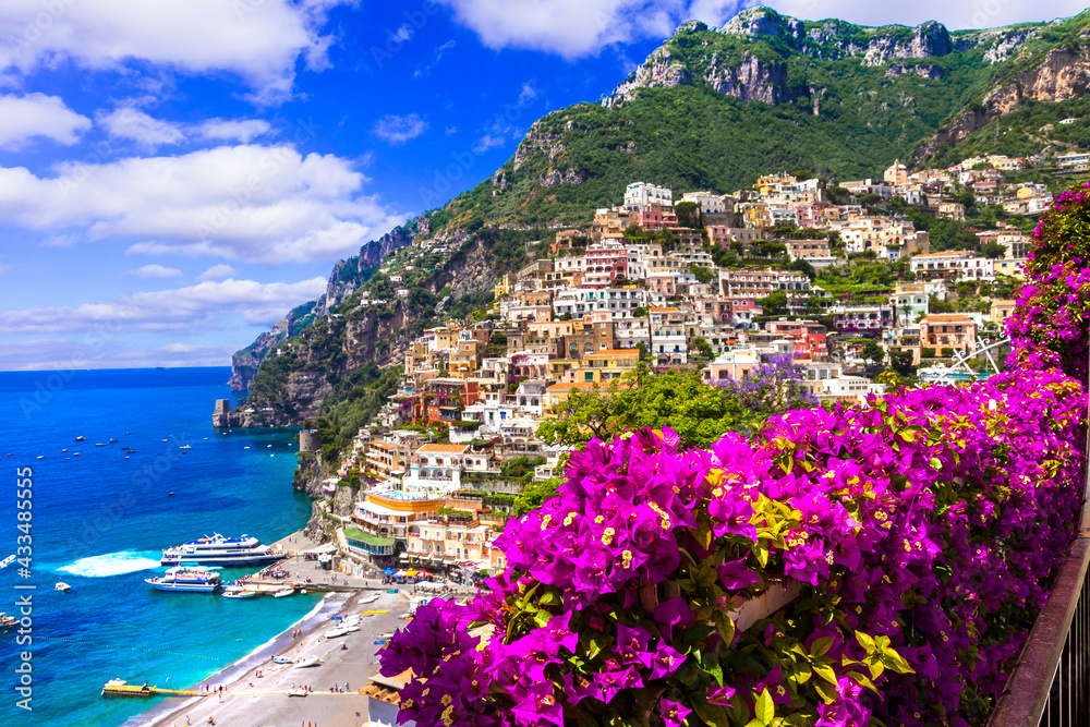 Wall mural amalfi coast of italy. beautiful positano town. one of the most scenic places for summer holidays. c