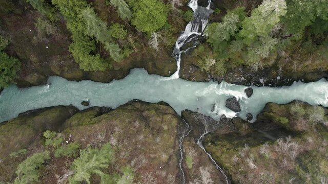 4k Olympic National Forest River and Waterfalls Drone Aerial View