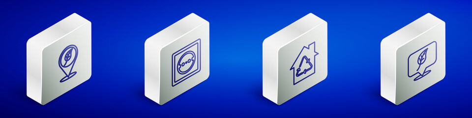 Set Isometric line Location with leaf, Electrical outlet, Eco House recycling and icon. Vector