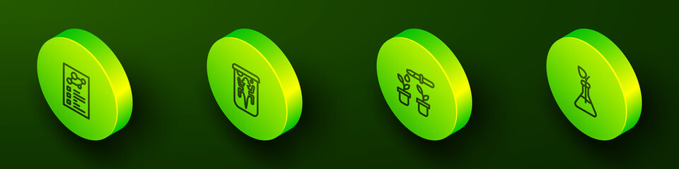 Set Isometric line Clinical record, Experimental animal, Pipette and plant and Plant breeding icon. Vector