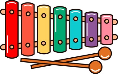 Colorful xylophone toy and sticks icon. Flat illustration of xylophone vector icon isolated on white background