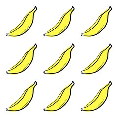 Bright fresh yellow bananas, one stroke seamless pattern style, simple vector illustration