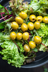 salad olives green olive fruit leaves lettuce mix fresh healthy diet meal keto or paleo diet
veggie vegan or vegetarian food food snack copy space food background rustic top view 