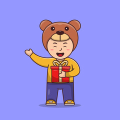 Cut Boy Holding Gift Cartoon illustration. Kids Cartoon kawaii