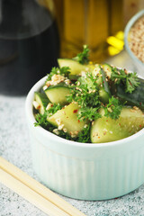 Smashed cucumbers salad, a dish of national Chinese cuisine