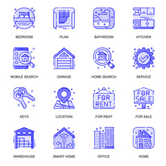 Real Estate web flat line icons set. Pack outline pictogram of rooms at house, home purchase, apartment, property, realtor agency concept. Vector illustration of symbols for website mobile app design