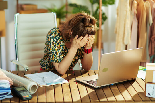 Stressed Elegant Small Business Owner Woman In Office