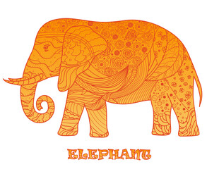 Fototapeta na wymiar Elephant. Zen art. Detailed hand drawn elephant with abstract patterns on isolation background. Design for spiritual relaxation for adults. Outline for tattoo, printing on t-shirts, posters and other