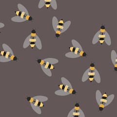 Pattern with bees on a gray-brown background