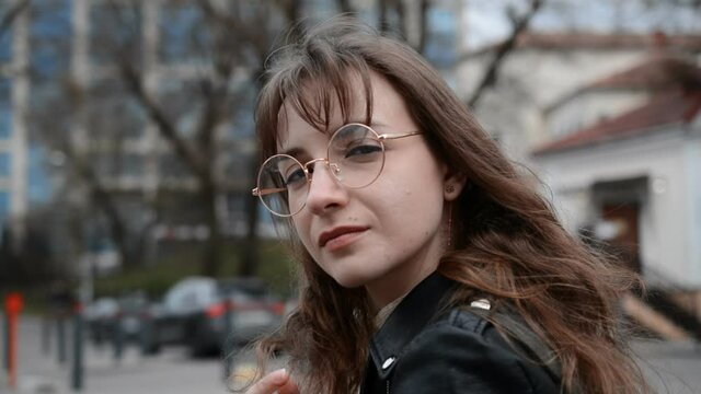 beautiful young caucasian girl with glasses portrait