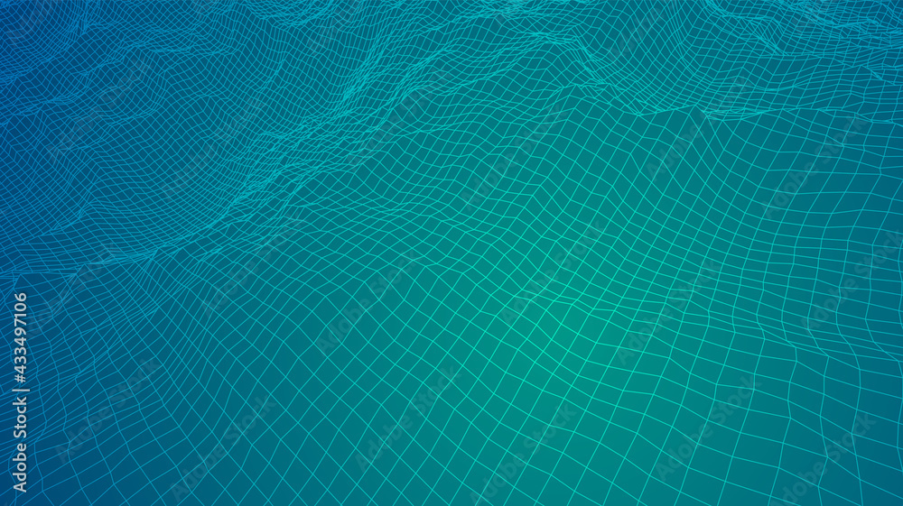 Poster digital landscape with mountains or clouds made of line grid