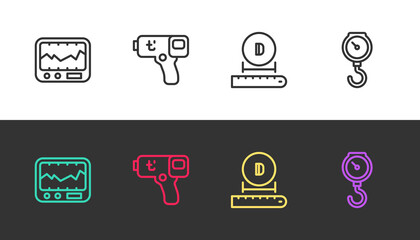 Set line Measuring instrument, Digital thermometer, Diameter and Hand scale spring mechanical on black and white. Vector