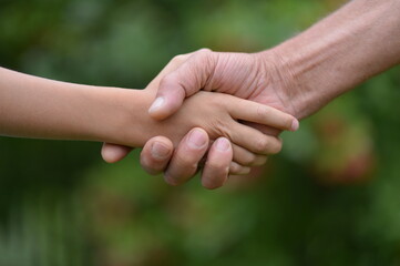 granddaughter and grandfather  holding hands