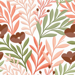 Vector hand drawn leaves seamless pattern. Abstract trendy floral background. Repeatable texture.