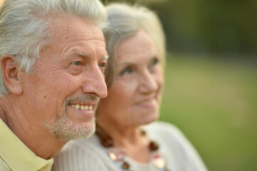 portrait of beautiful caucasian senior couple  in the park