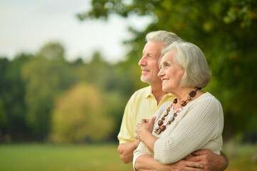 portrait of beautiful caucasian senior couple  in the park