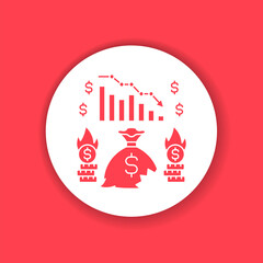 Bankruptcy color line icon. Economic crisis. Markets plunging. Sign for web page, app. UI UX GUI design element.