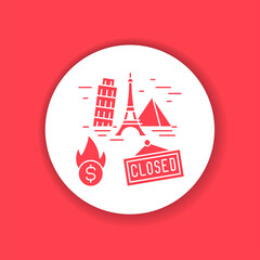 Closing landmark color icon. Economic risis. Stop travel. Sign for web page, app. UI UX GUI design element.