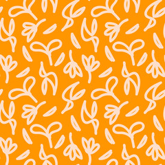 Vector Abstract seamless pattern with beige plants. Yellow background. Ideal for prints, greetings, textile, wrapping paper, cover design.